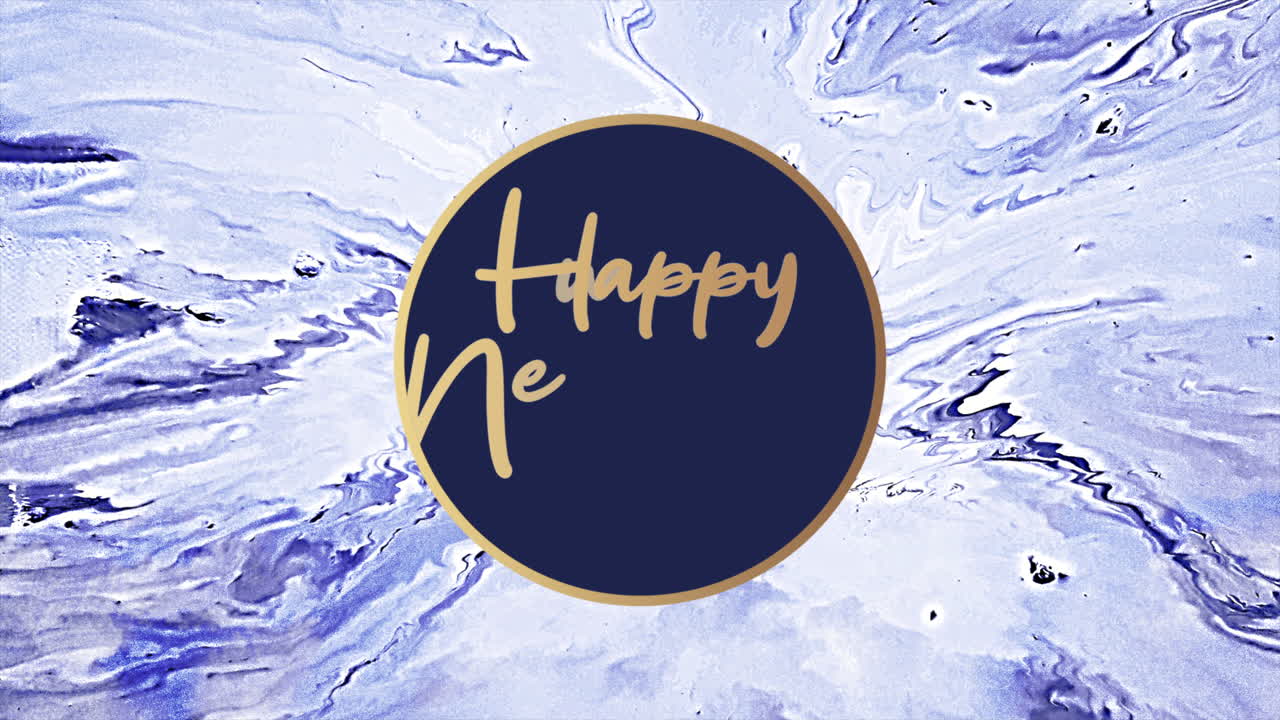 황금 원과 함께 파란 대리석 질감에 새해 축하