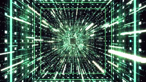 iper abstract salta attraverso le stelle verdi nell'universo, ciclo senza soluzione di continuità. animazione. velocità della luce che si muove velocemente, vista all'interno del tunnel della macchina del tempo.