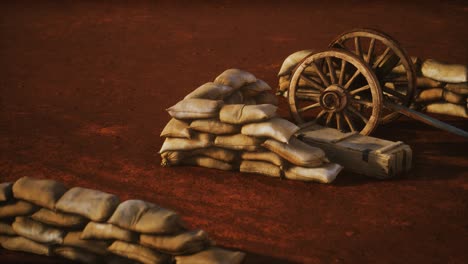 pistola detrás de sacos de arena durante la guerra civil de los ee.uu.