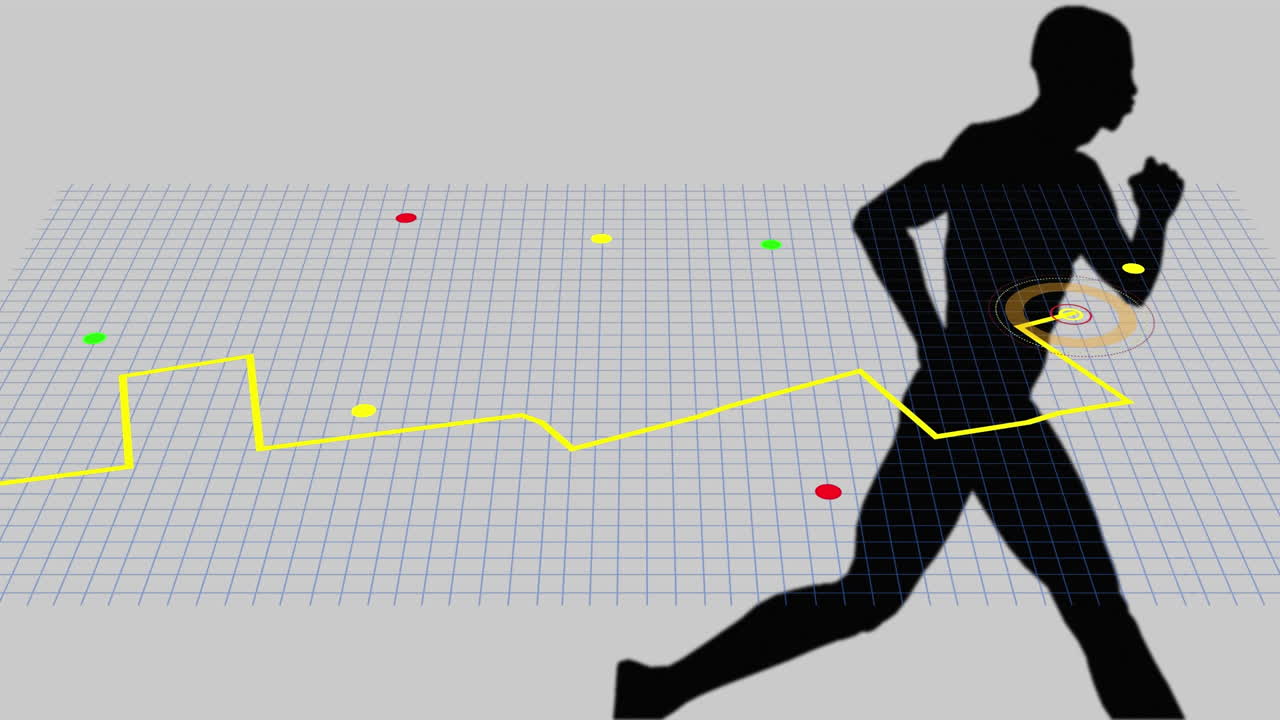 esquema de la línea de navegación del mapa contra la silueta de un hombre en forma corriendo contra un fondo gris