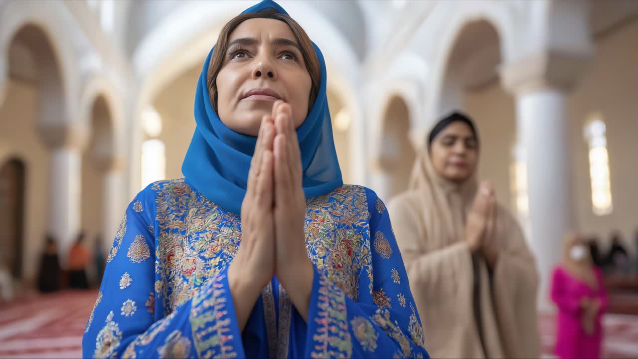 Muslim women in prayer at a mosque