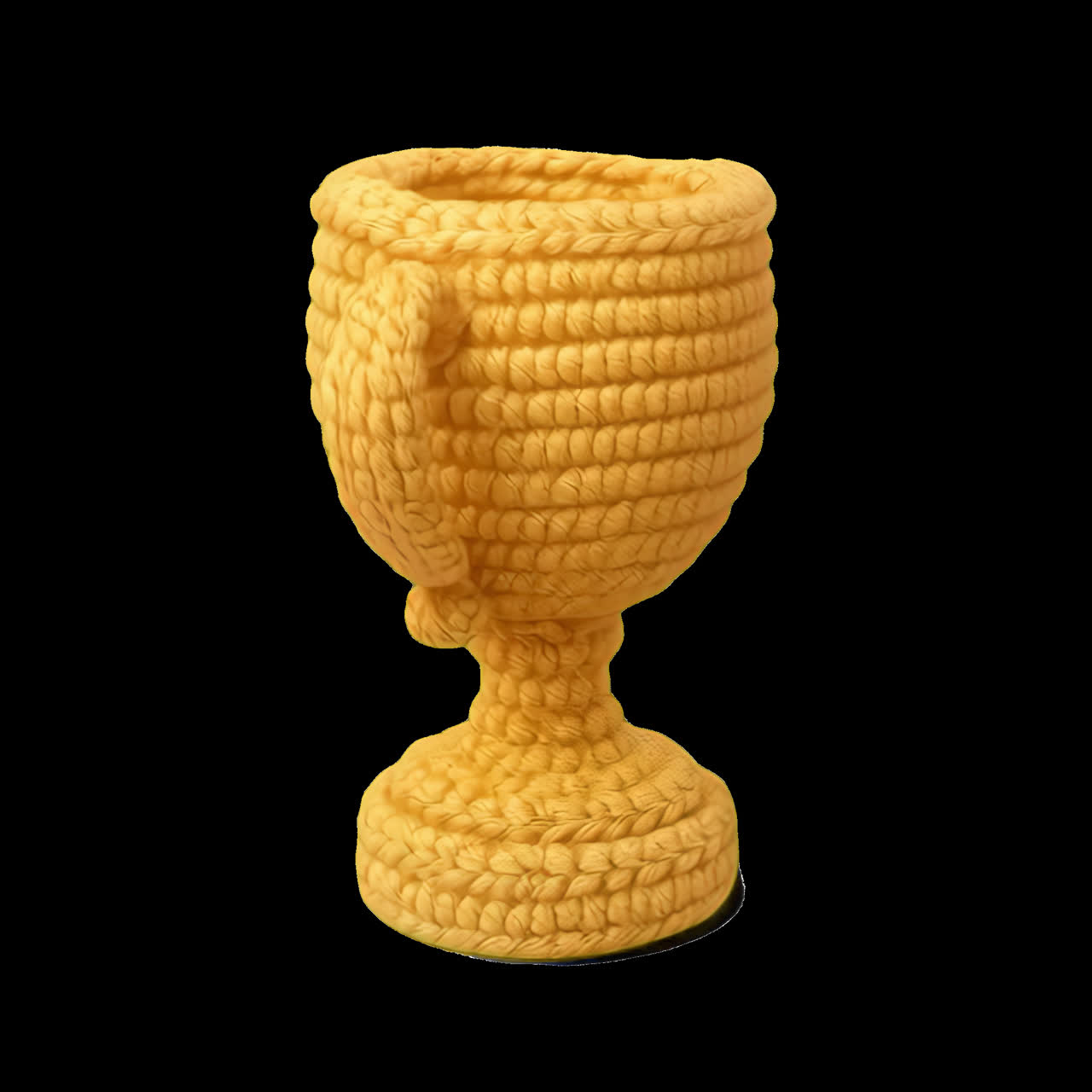 Zlatá pletená trofej rotující na černém pozadí