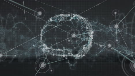 Animation-of-human-digital-brain-and-connected-dots-over-black-background