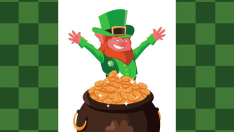 happy saint patricks day animation with leprechaun character in cauldron treasure