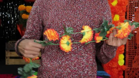 cempasuchil flower garland, day of the dead celebrations decor