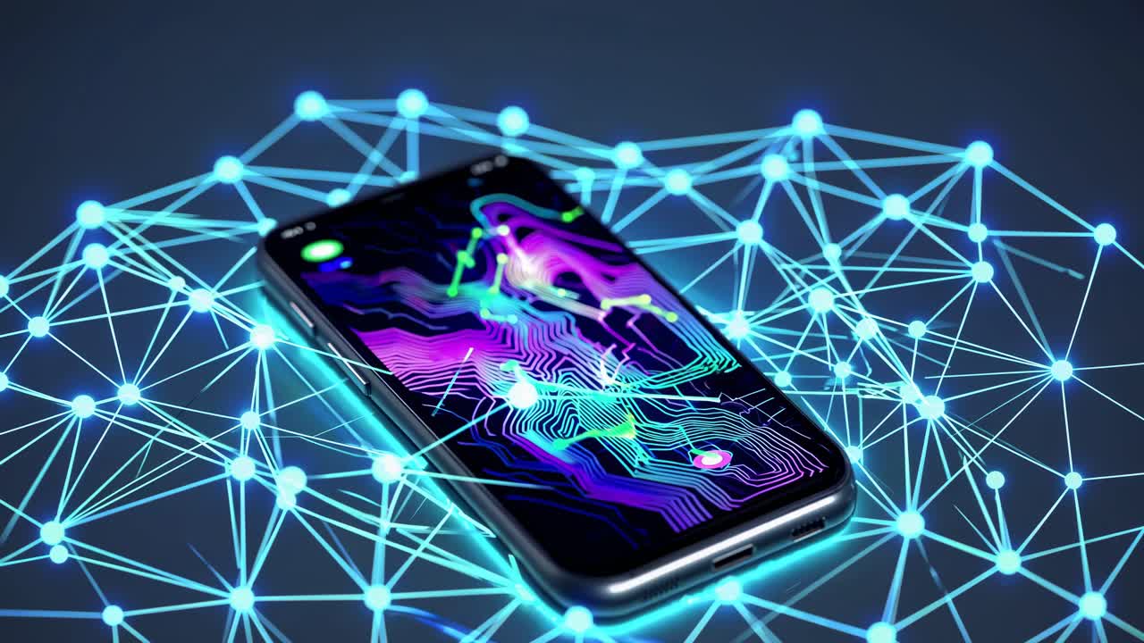 Smartphone with Abstract Network Graphic