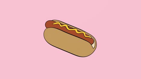 animación de un perrito caliente en movimiento sobre un fondo rosa