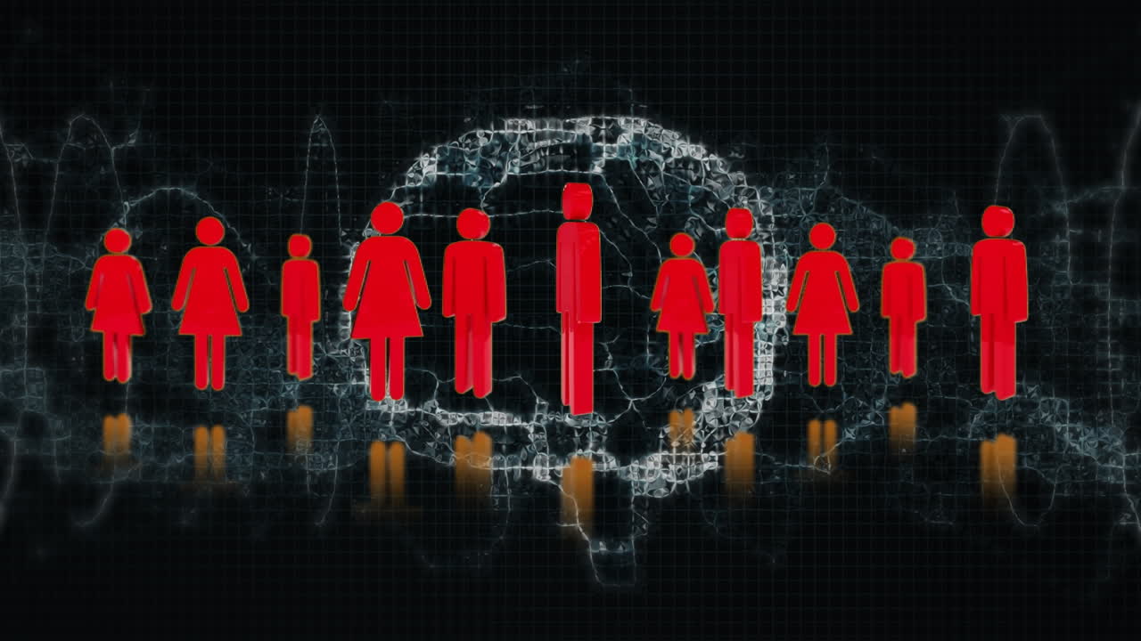 뇌 위에 있는 사람들의 아이콘의 애니메이션