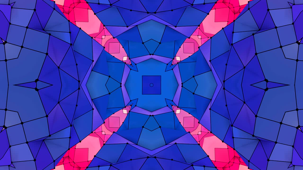 fondo abstracto geométrico redlow azul como un efecto de vidriera o caleidoscopio en movimiento en 4k. animación 3d de bucle, imágenes sin costuras en el popular estilo low poly. v16