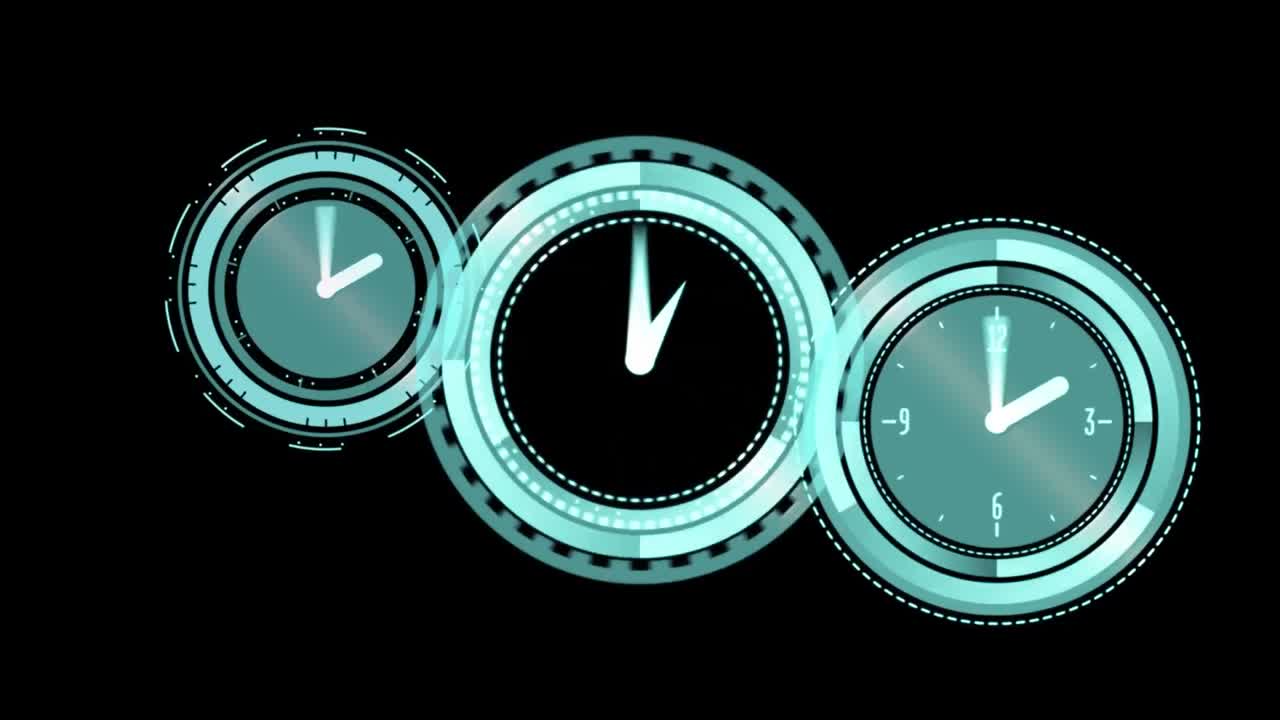 Clocks moving on black background