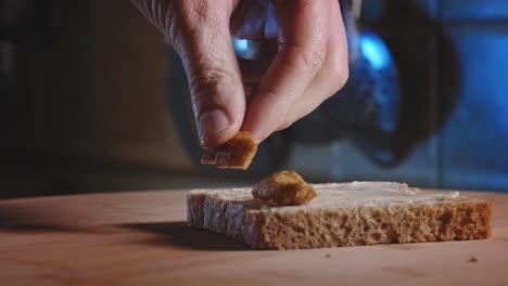 chicken breast bits on whole wheat toast with low-fat cheese