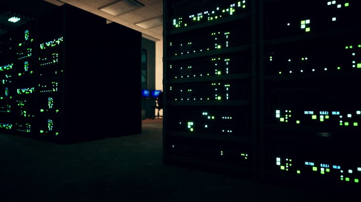 modern server room with supercomputers light