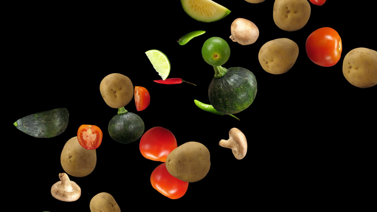 Vegetables Fall Down With Alpha Channel