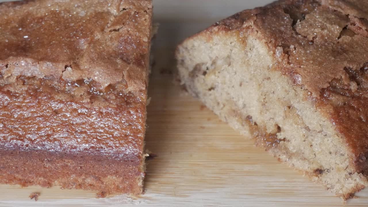 Homemade banana bread sliced, showing texture and inviting aroma