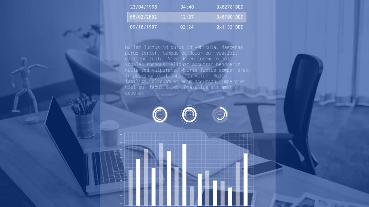 animazione dell'elaborazione dei dati finanziari in ufficio