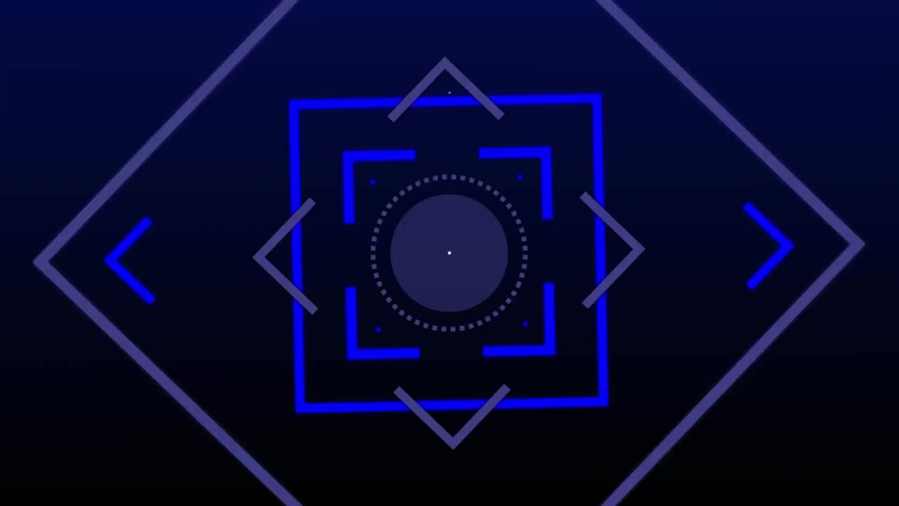 animación de círculos en bucle sobre reloj digital en formas geométricas, flechas contra fondo negro