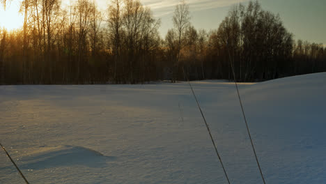 Copy-Space-Nordic-Countryside-Winter-Landscape-During-Sunset,-Time-Lapse