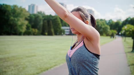 Woman-warming-up-before-hard-workout,-Katowice,-Poland