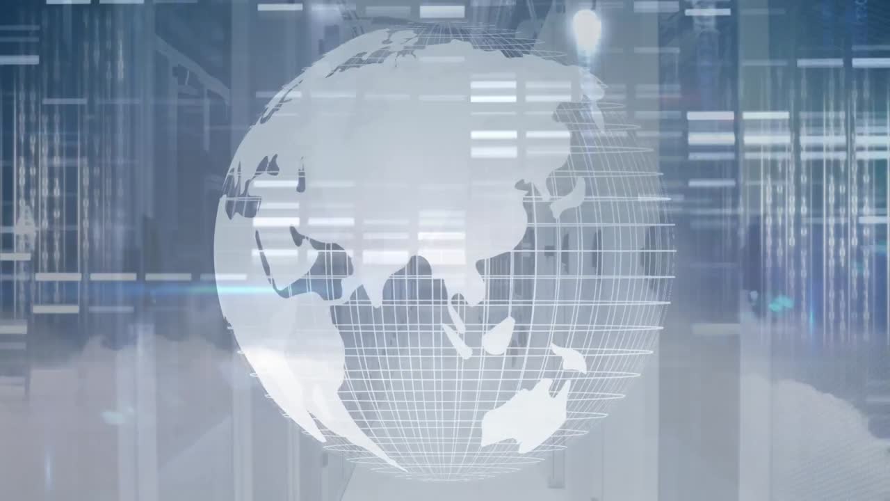 전 세계와 컴퓨터 서버에서 데이터 처리의 애니메이션