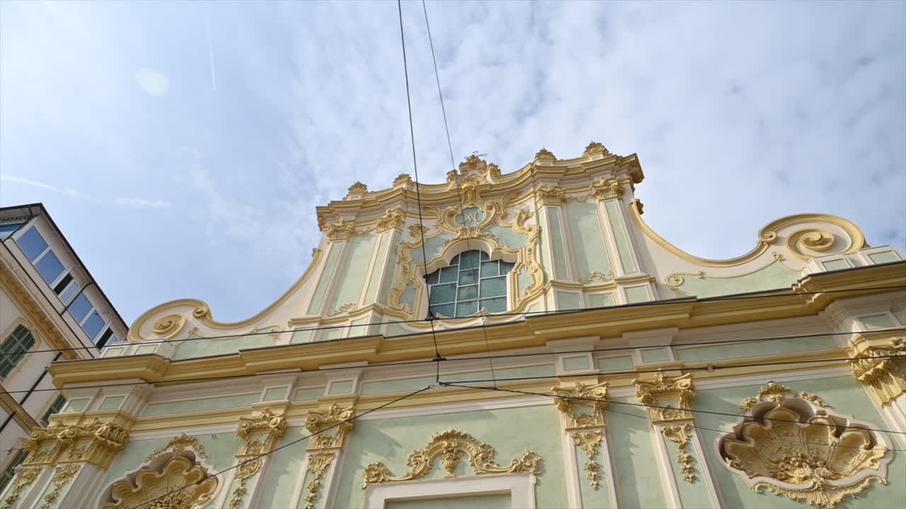 Yellow church in Sanremo city downtown, Italy