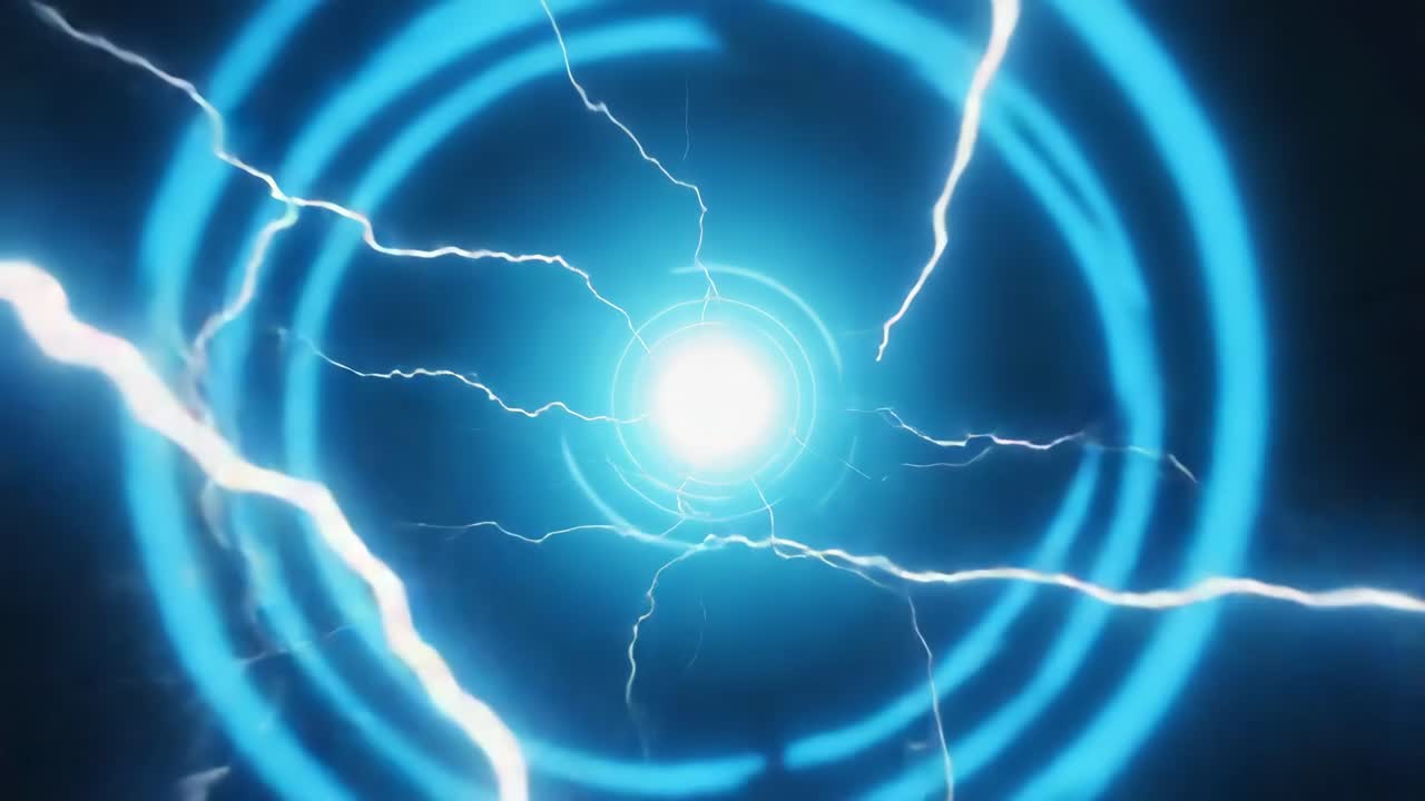Abstract Energy Core with Blue Concentric Circles and Lightning