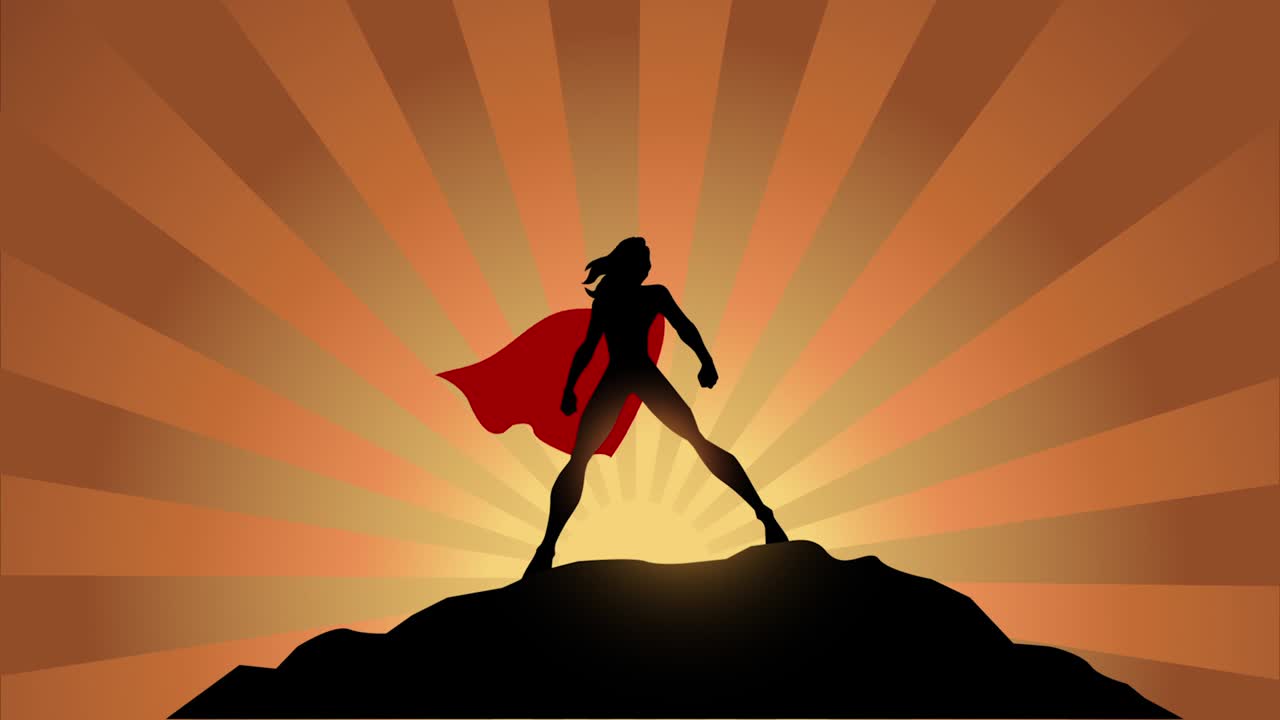 여성 슈퍼히어로 루핑, 웨이빙, 케이프, 로테이션 버스트 영상