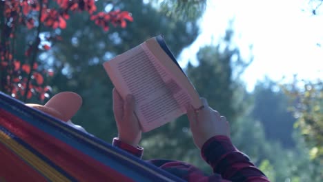relaxing in a hammock and reading a book