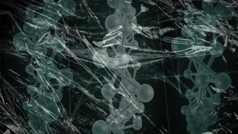 molecular structures and scientific data processing animation over dark background