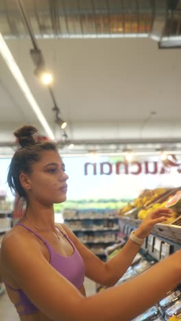 young woman shopping for fresh produce in a supermarket