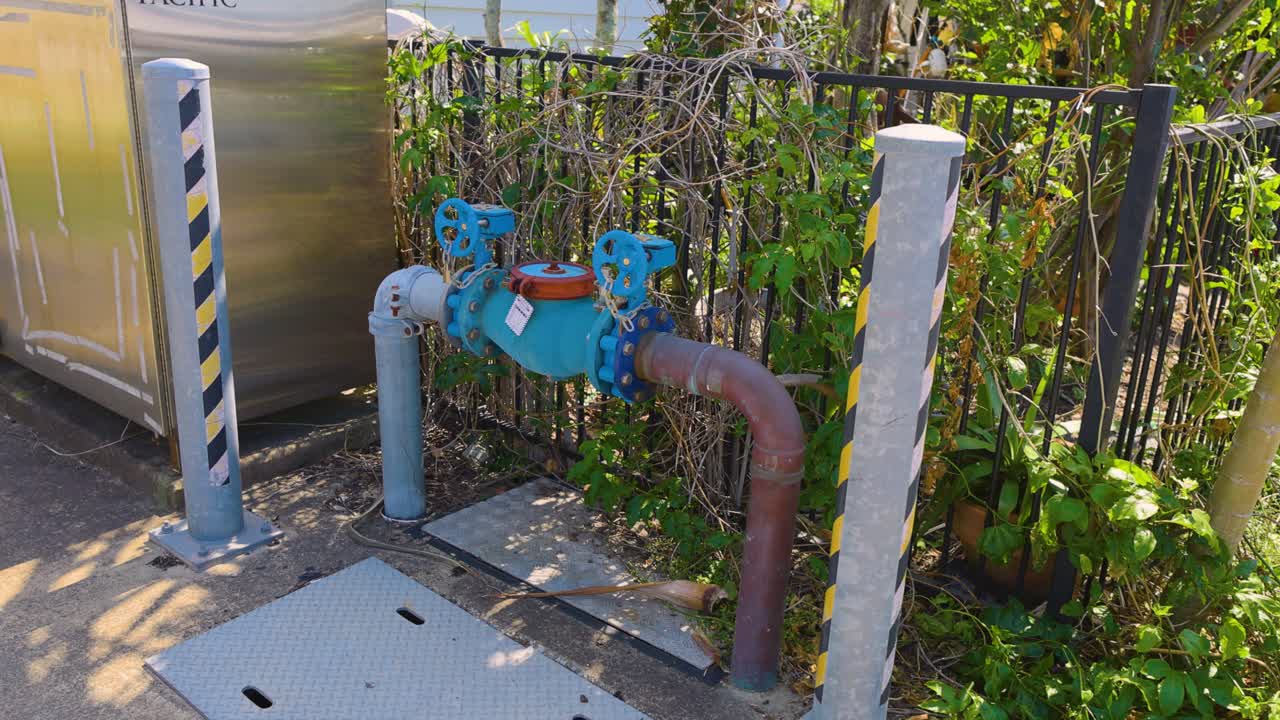 식물과 울타리 근처의 소방관 설치