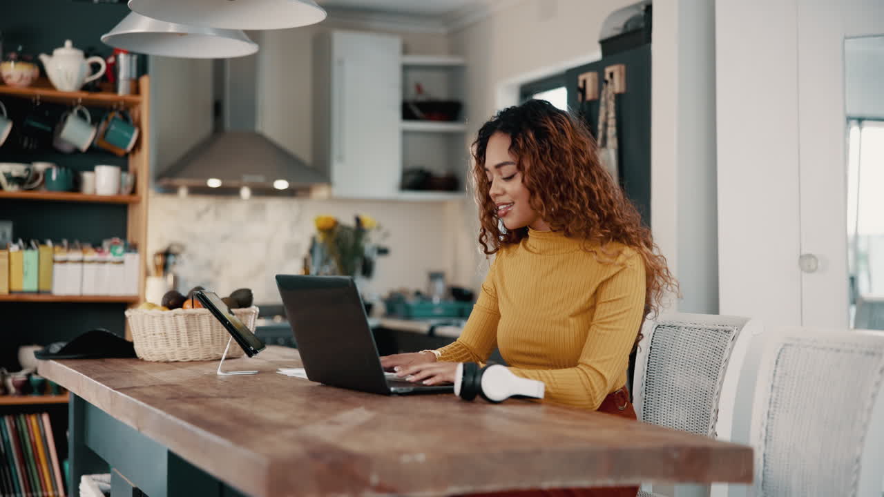 Woman Working from Home on a Tablet
