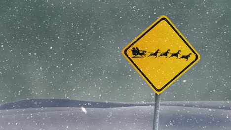 snow falling and road sign