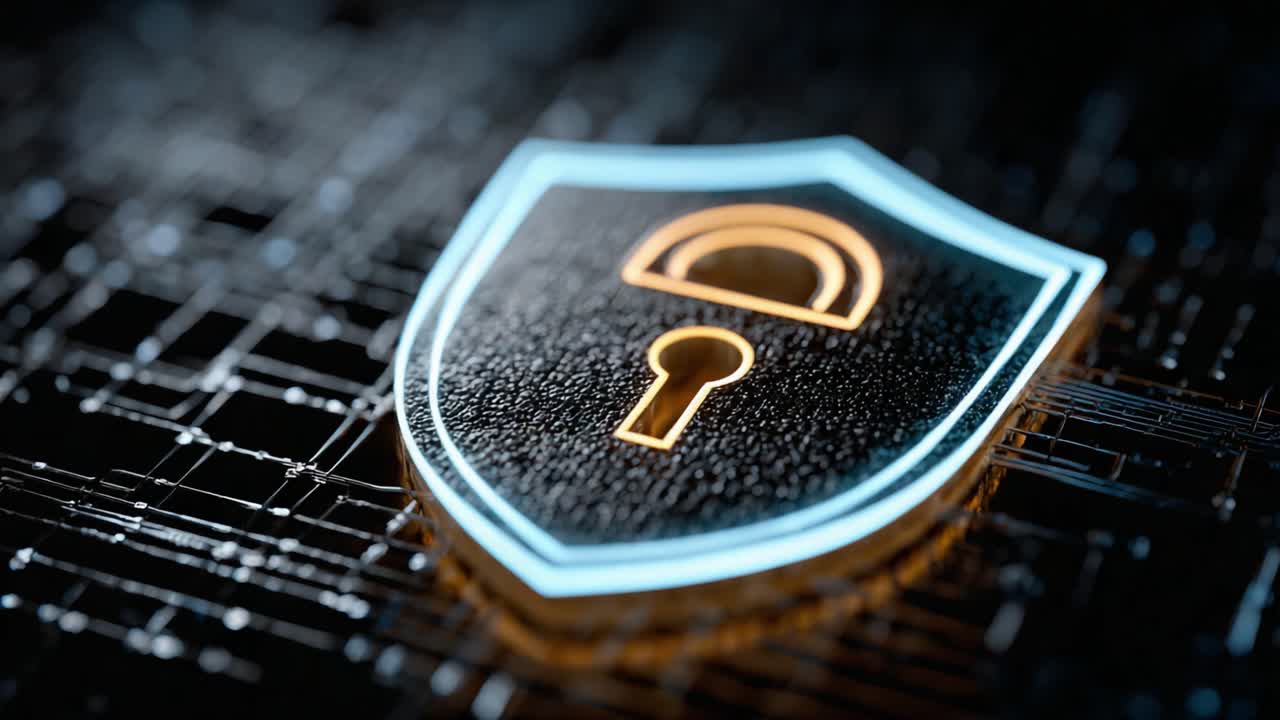 A High-Tech Digital Shield Representing Cybersecurity, Featuring a Lock Icon Emphasizing Protection and Safety in an Advanced Technological Environment