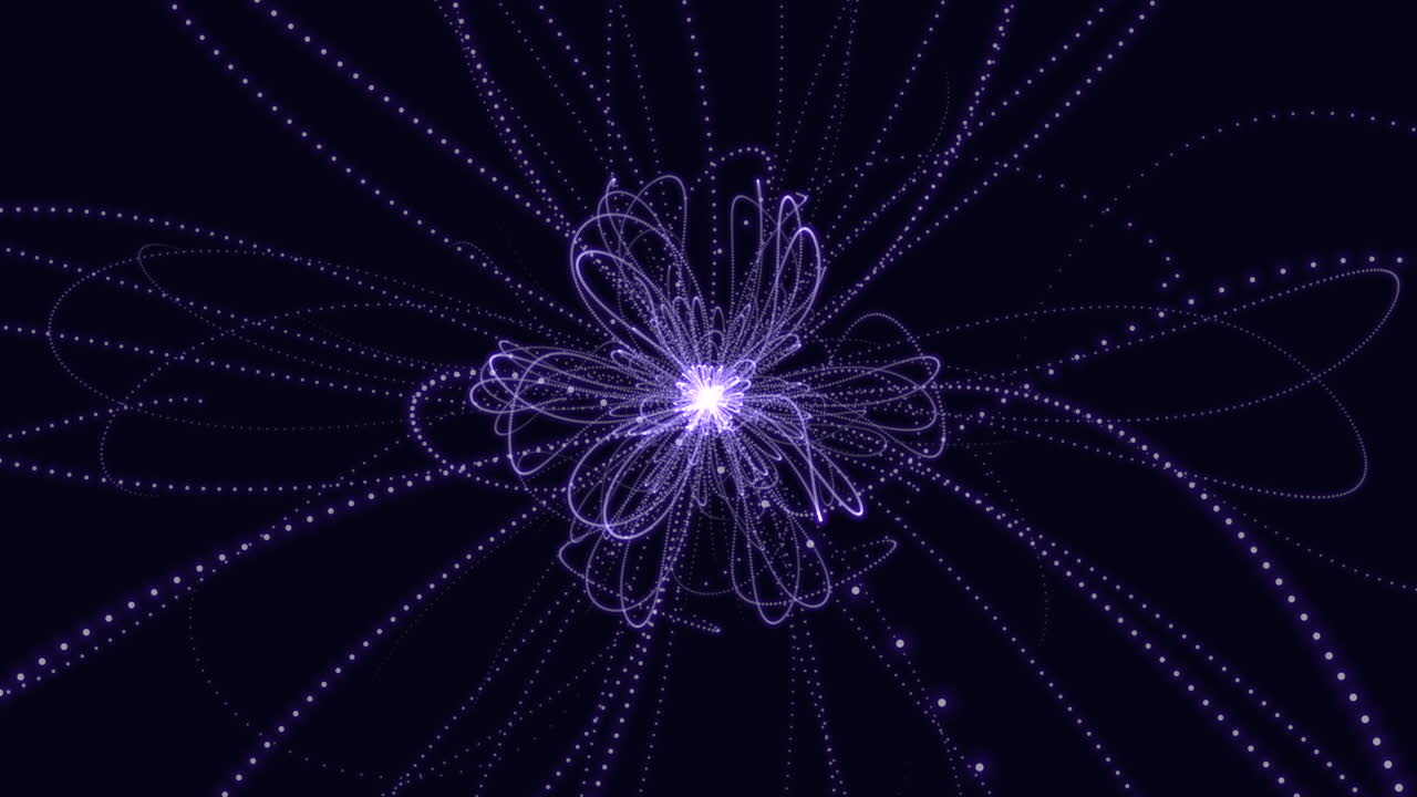 Rainbow abstract and illusion sphere with neon dots and lines on black gradient