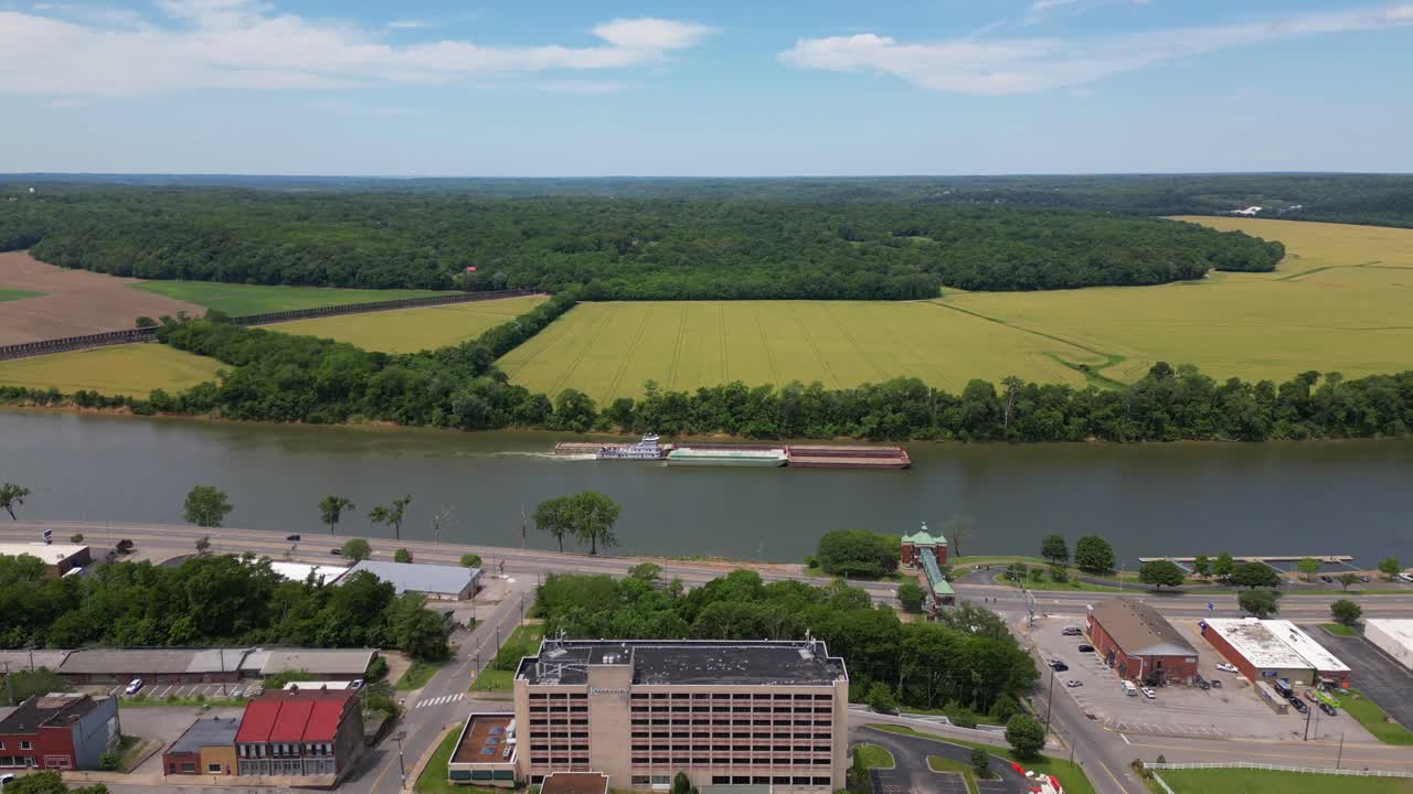 Flying toward a barge on the Cumberland River in Clarksville Tennessee