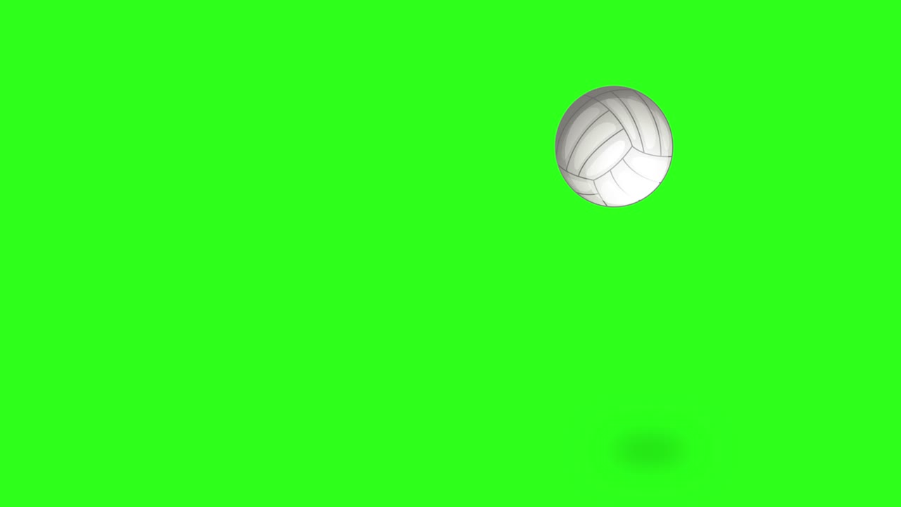 A white volleyball moves in a smooth, arcing bounce across a vivid green background, casting soft shadows with consistent lighting and a side view perspective