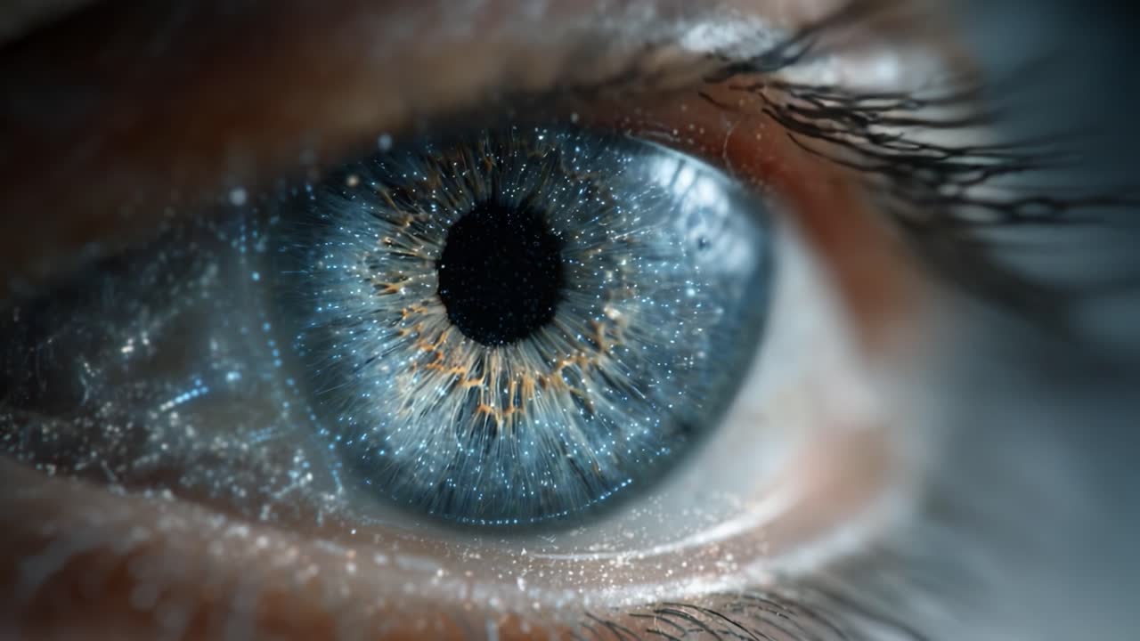 Primo Piano di un Occhio Intricato con Motivi Unici e Colori Accattivanti, che Mostra i Dettagli Affascinanti dell'Iride Umana e della Pupilla con Nitidezza Straordinaria