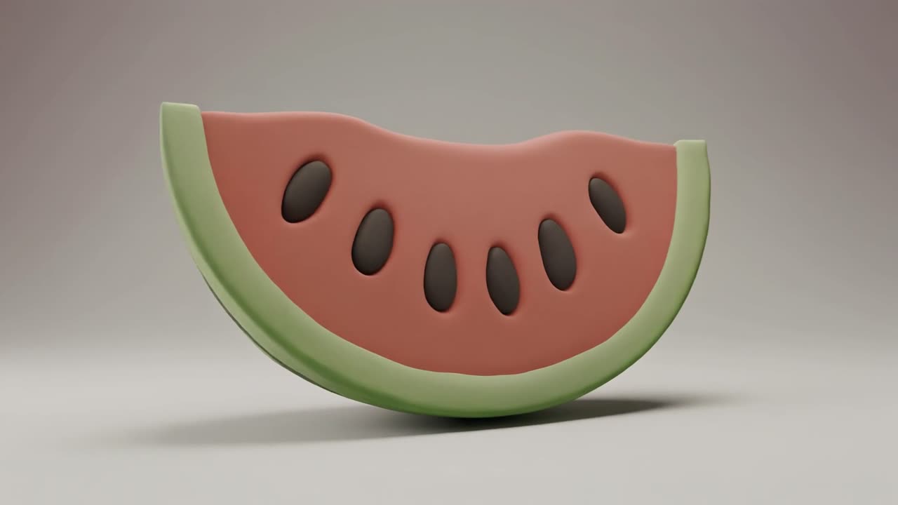 Fetta di anguria animata in 3D in rotazione su sfondo bianco