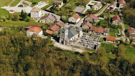 aerial shot of the chapel and cemetery