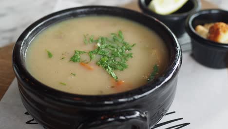 creamy vegetable soup with croutons