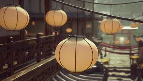 japanese lanterns hanging in a street