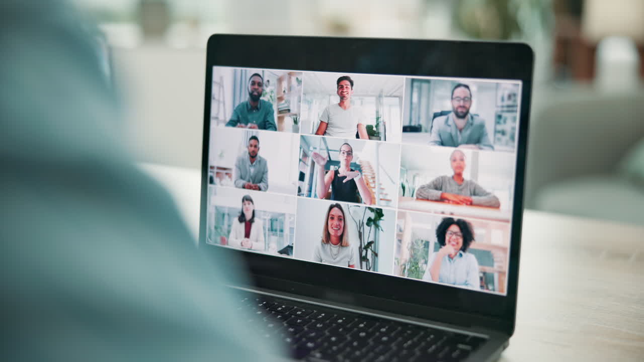 Virtual meeting on a laptop screen