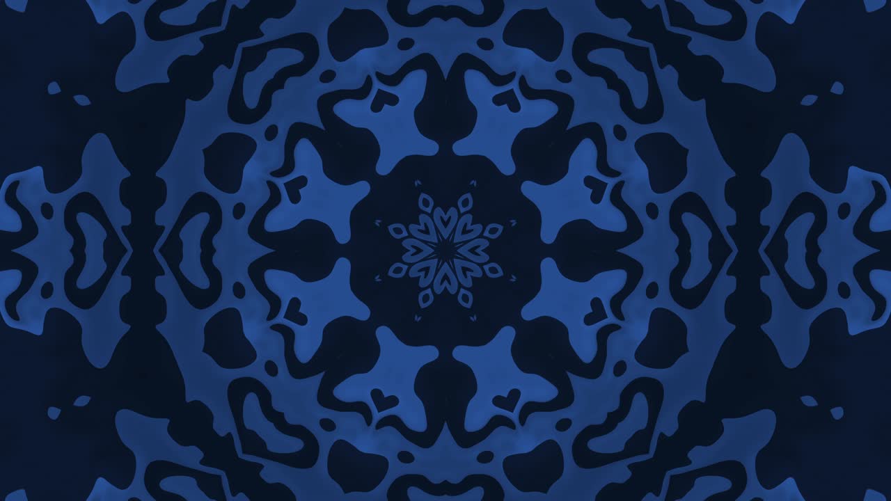 Loopable Mesmerizing Abstract Blue Kaleidoscopic Mandala Background – A Seamless, Psychedelic Fusion of Flowing Patterns and Optical Symmetry