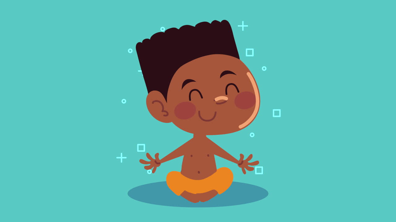 un niño afroamericano feliz meditando