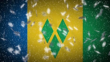 saint vincent and the grenadines flag falling snow loopable, new year and christmas background, loop