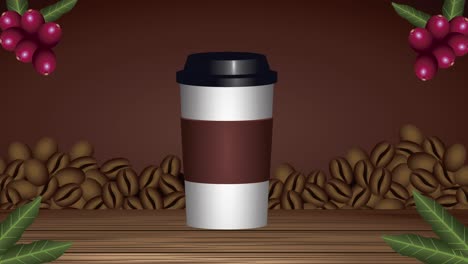 animación de bebida de café con olla y semillas para llevar