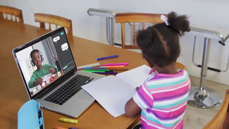 composite video of girl using laptop with interface showing schoolboy in online lesson with her