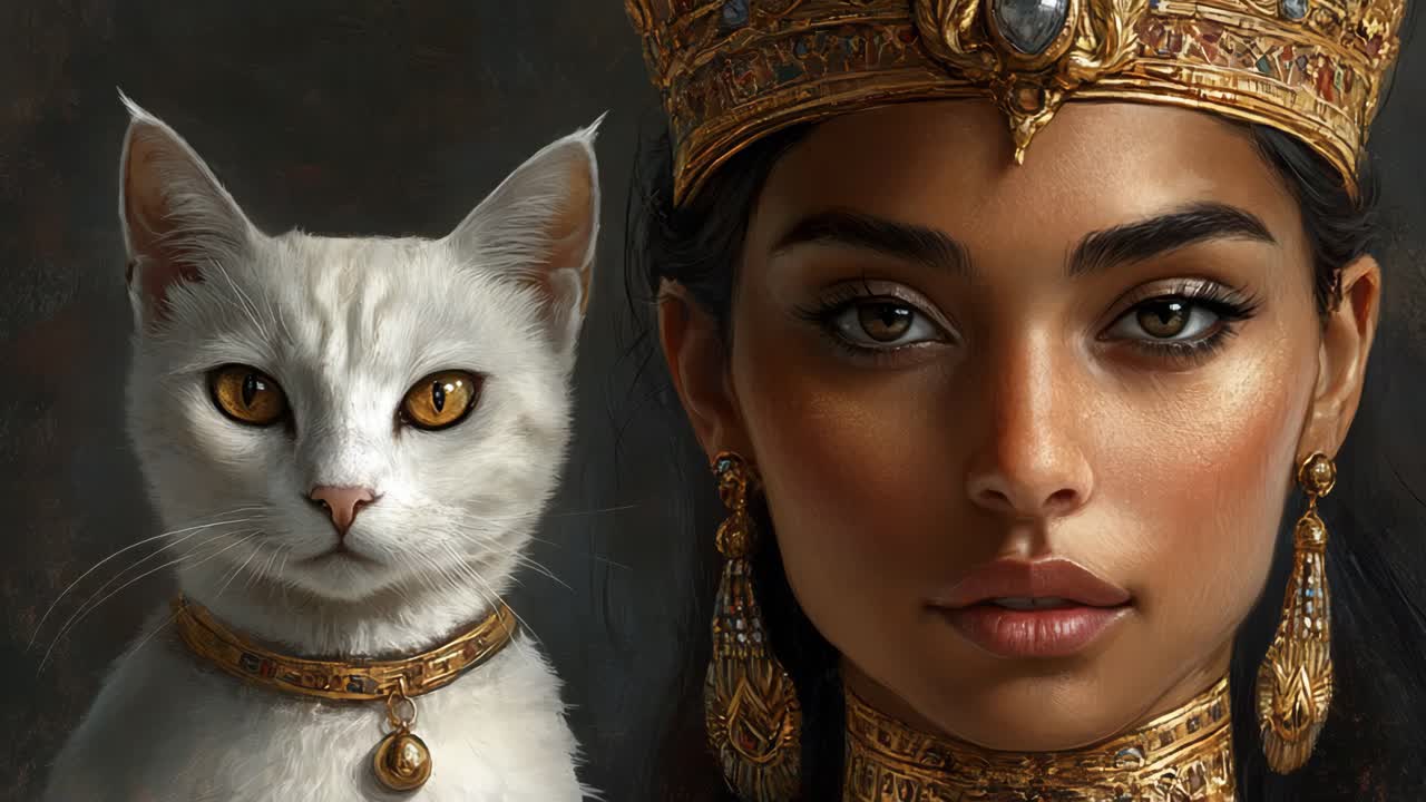 Donna con Gatto in Stile Antico Egizio