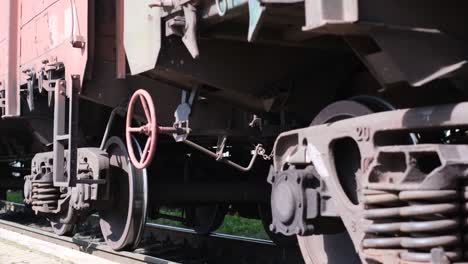 freight train wheels on railroad tracks