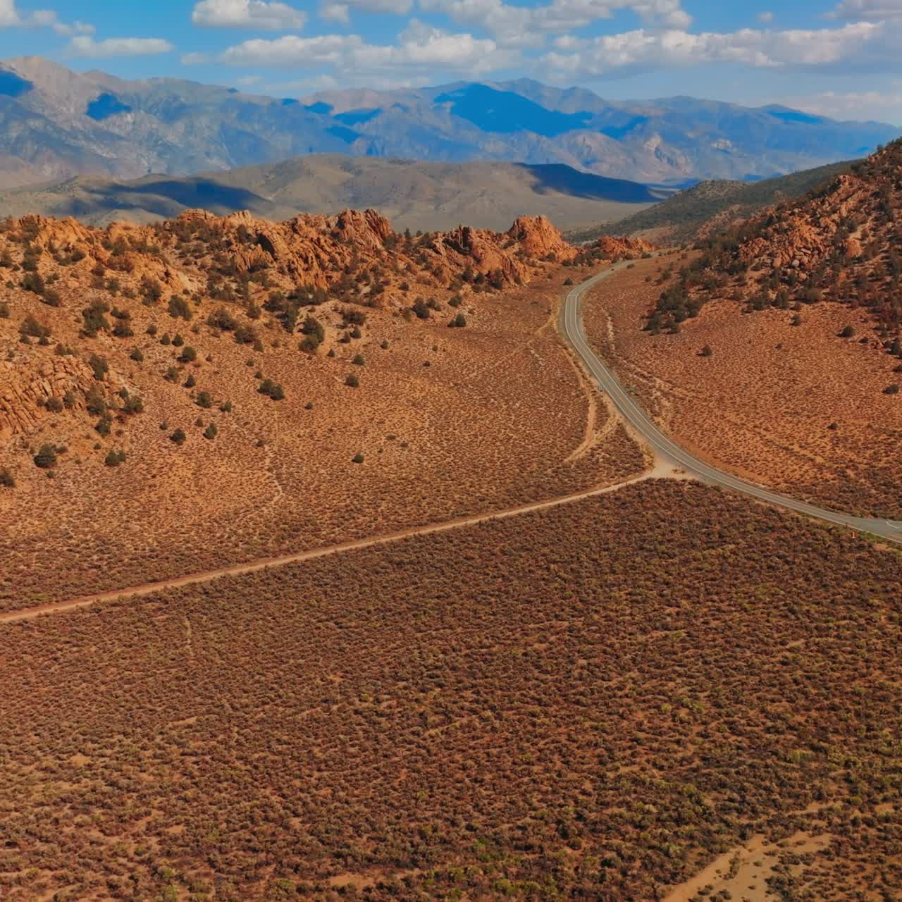 Aerial view of american desert highway. Nevada road California desert